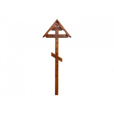 Крест на могилу сосновый Прямой с декором с крышкой