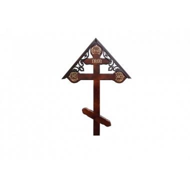 Крест на могилу сосновый Резной с крышкой