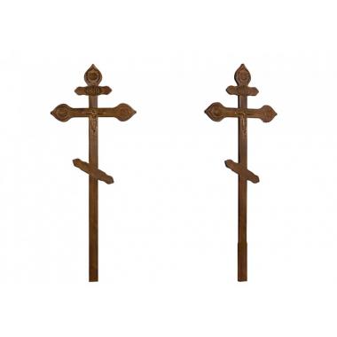 Крест на могилу сосновый С фигурным орнаментом состаренный