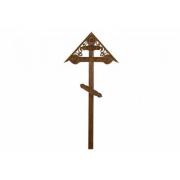 Крест на могилу сосновый С фигурным орнаментом состаренный с крышкой