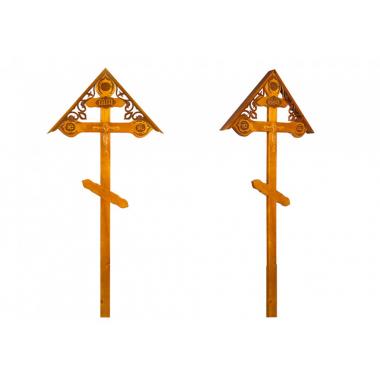 Крест на могилу сосновый С фигурным орнаментом с крышкой