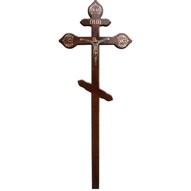 Крест на могилу сосновый Фигурный с распятием из фольги